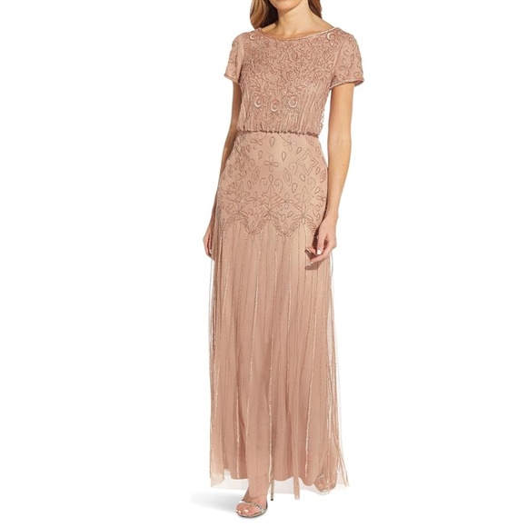 Adrianna Papell - Short Sleeve Beaded Gown - Picture 1 of 12
